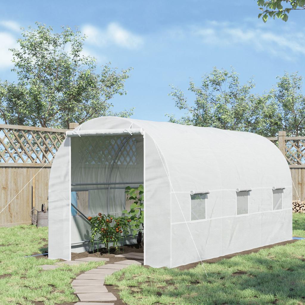 4.5 x 2 x 2 m Polytunnel Greenhouse, Walk-in Green House for Garden with Mesh Windows, Galvanised Steel Frame, White