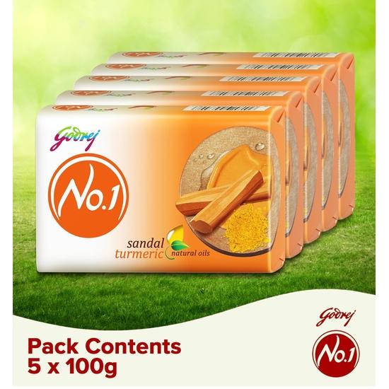 Godrej No.1 Bathing Soap Sandal & Turmeric Grade 1 Soap & Long-Sticked Fragrance, Combo Pack of 5 (по 100 г каждый)