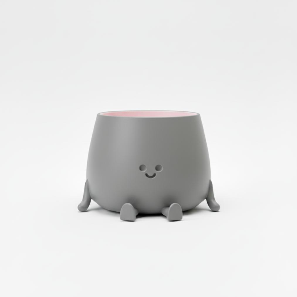 Decorative flowerpot with a smile, gray, for plants, modern design