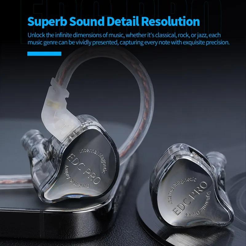KZ EDC PRO Wired Earphone Large Dynamic Drivers Earbuds HiFi Bass Music Headphone Monitors Earphone With Detachable Audio Cable