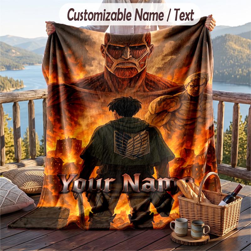 Personalized Flannel Throw Blanket,Attack on Titan Custom Printed Name, Cozy Plush Blanket For Home Use
