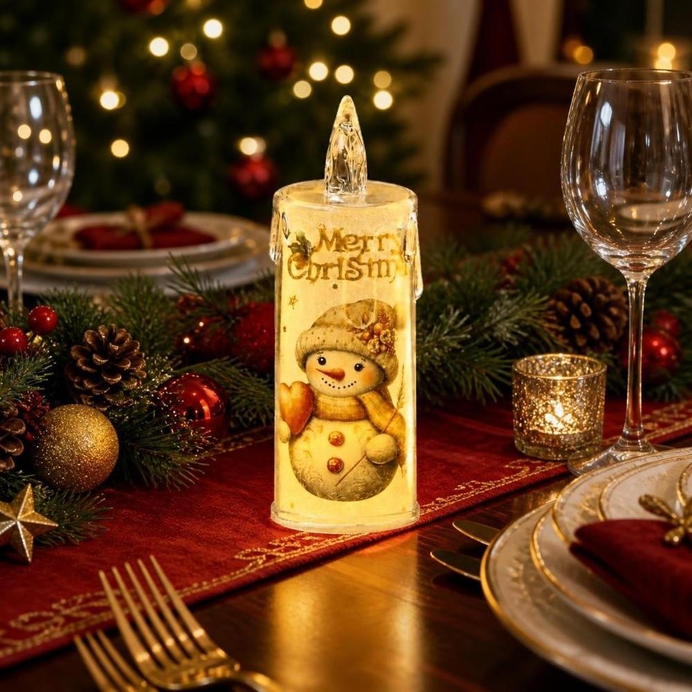 4PCS Electric Christmas Flameless Candles Cute Lights Fake Candles LED Pillar Candles Holiday