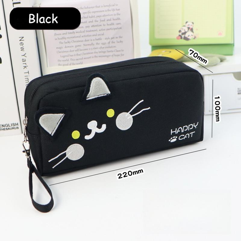 Cute Black and White Cat Pencil Case - Portable Large Capacity Stationery Bag with Pen Insert & Mesh Pocket for School Supplies
