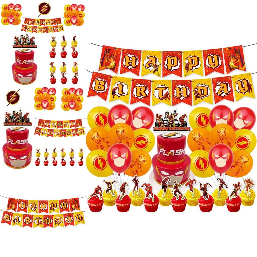Набор украшений для дня рождения в стиле Флэша с баннером, топпером для торта и воздушными шарами