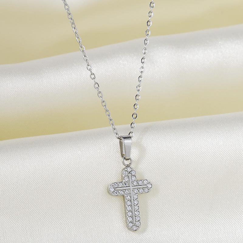 Cross Necklace Women's Summer Full Diamond Simple Versatile Premium Sense Clavicle Chain Light Luxury Micro-inlaid Zircon Necklace Titanium Steel