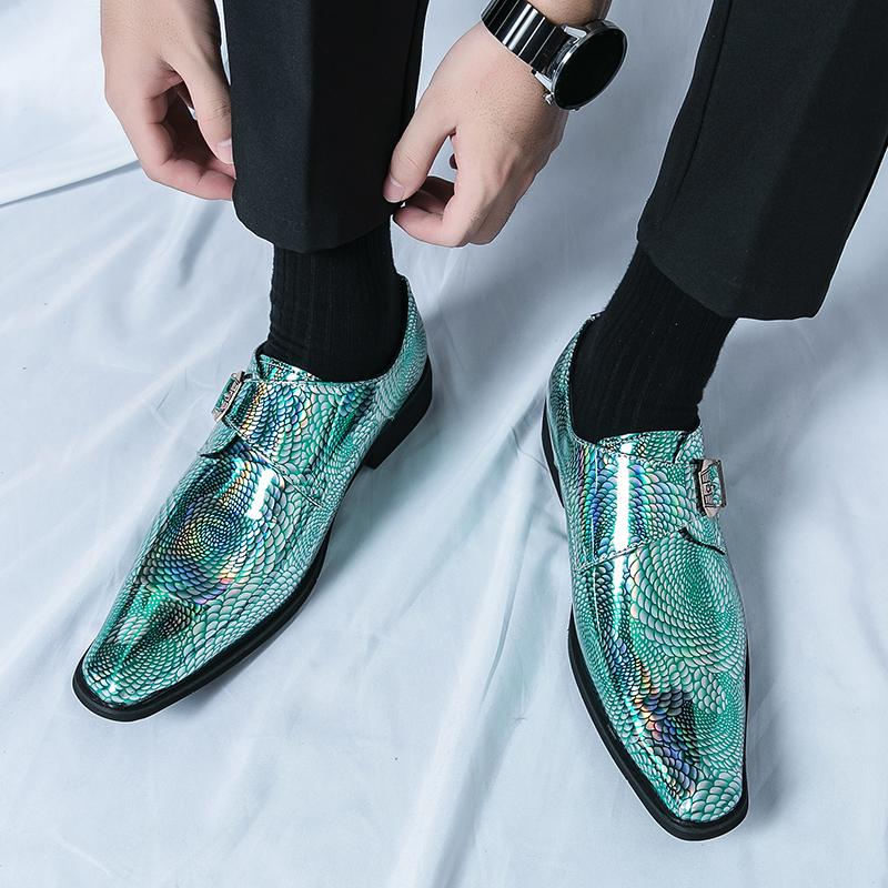 Мода Новые Дизайнерские Модные Мужские Туфли Оксфорды с Ремешком Монк из Змеиной Кожи Мокасины Свадебные Выпускные Вечерние Туфли Zapatos Hombre