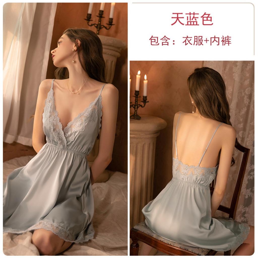 Сексуальный кружевной соблазнительный глубокий V-образный вырез, однотонный халат на бретелях, ночная рубашка, комплект домашней одежды