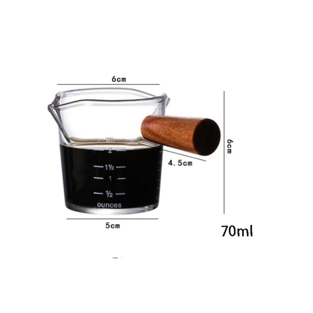 70ml Wooden Handle Coffee Cup with Glass Scale Italian Espresso Extraction Measuring Ounce Milk Cups