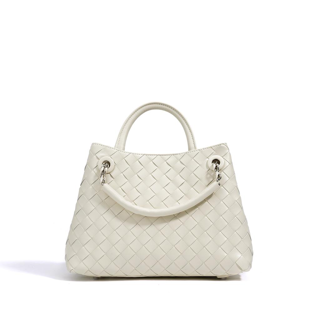 New single-shoulder woven bag, large-capacity genuine leather women's handbag, vintage basket bag, tote bag