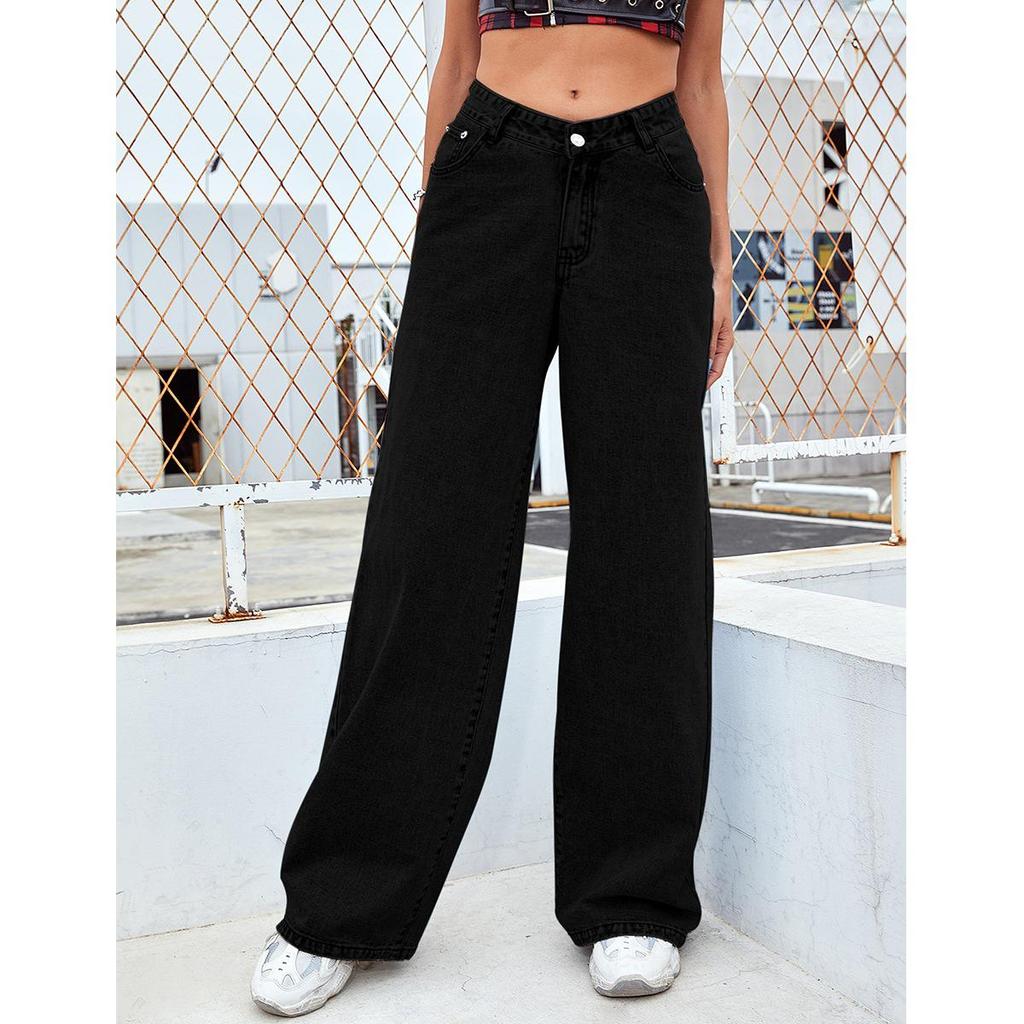 European & American Fashion High Waist Wide-Leg Straight Denim Trousers for Women - Trendy & Versatile