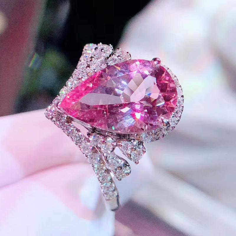 BELLA BOX Новое роскошное темпераментное высококачественное имитация капли воды розовое турмалиновое кольцо Caibao женские серьги