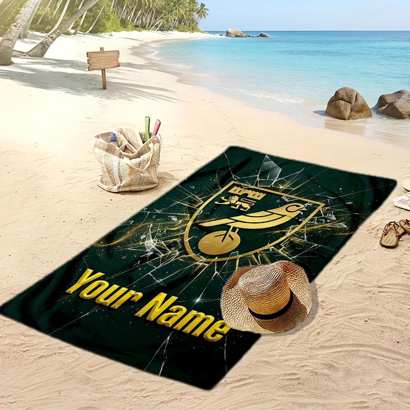 Norwich City Personalized Printed Beach Towel Soccer Logo Support Custom Name Text Absorbent Towel For Sport Travel Special Gift