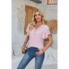 New Fashion Women's Lace V-neck Loose T-shirt Solid Color Ruffled Sleeves Spring Summer