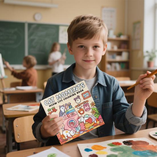 Книжка-раскраска «Мяу Жизнь» Моменты Счастливого Кота Иллюстрации Односторонние Страницы Милые Кошачьи Сцены Книжка-раскраска для Любителей Кошек И Подростков