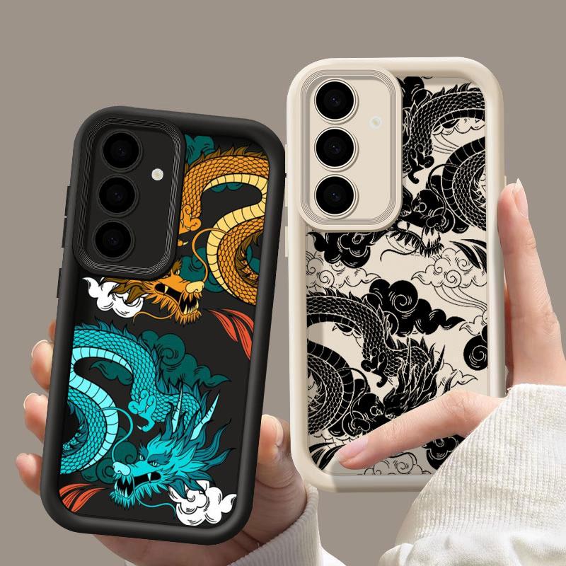 Чехол для телефона Samsung Galaxy S25 S24 S23 Ultra 5G S22 S20 Plus S21 FE с узором 'Дракон и Облака' (Line Art) Чехол Funda