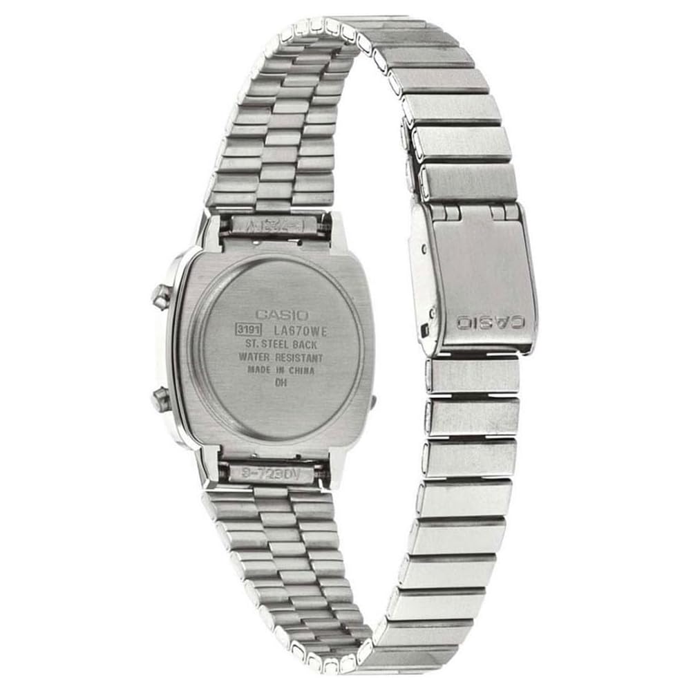 Женские цифровые кварцевые часы Casio LA670WEA-8AEF с браслетом из нержавеющей стали Серебристые