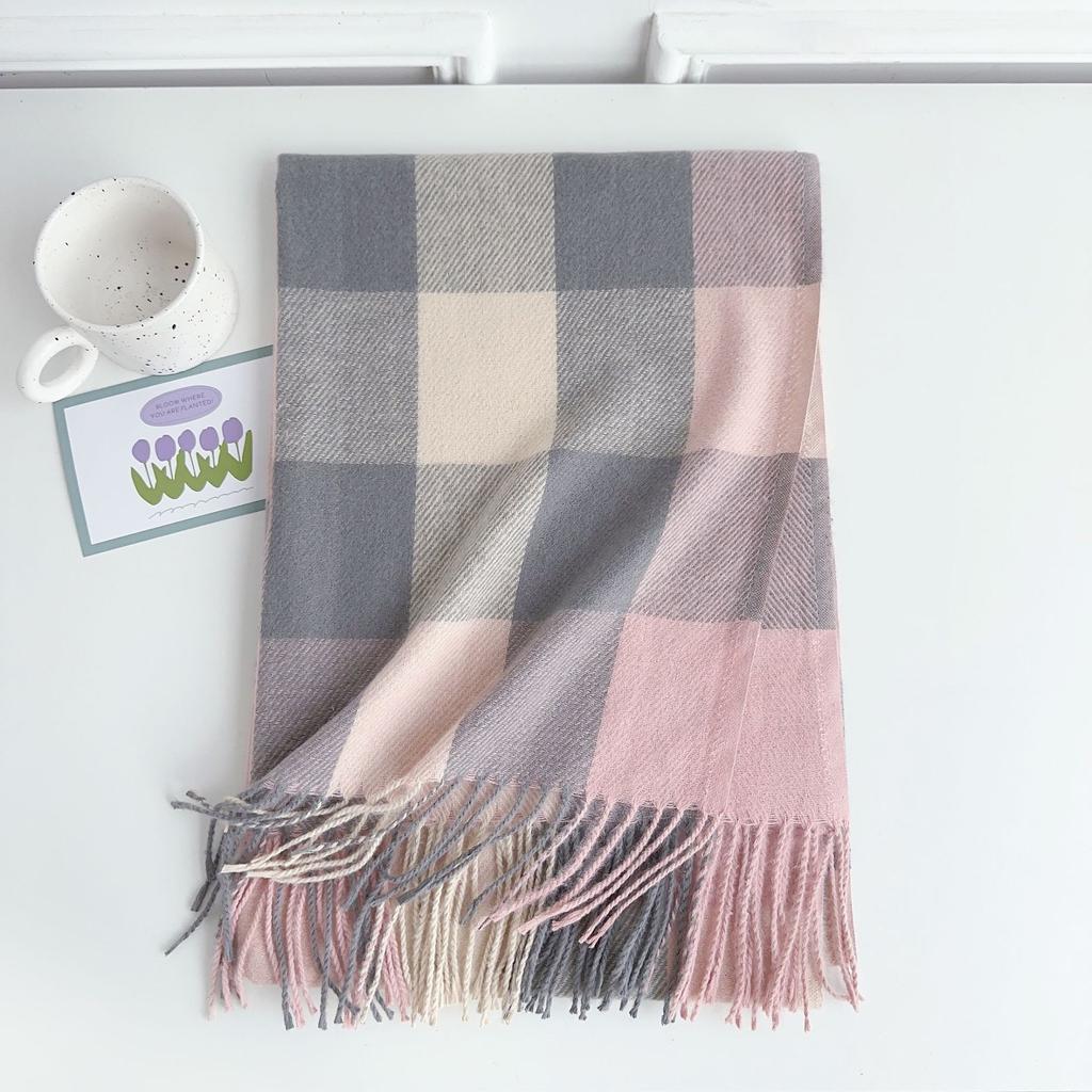 5-цветный осенне-зимний новый предмет 2024 года, имитация кашемира, кисточка, утолщенный теплый шарф, клетчатый модный универсальный шарф-шаль для мужчин и женщин