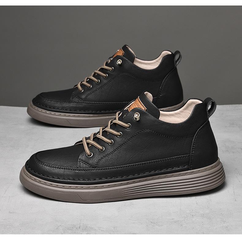 Мужские кроссовки из коровьей кожи на толстой подошве: Увеличивающие рост, британские повседневные кожаные туфли большого размера с низким верхом в тренде