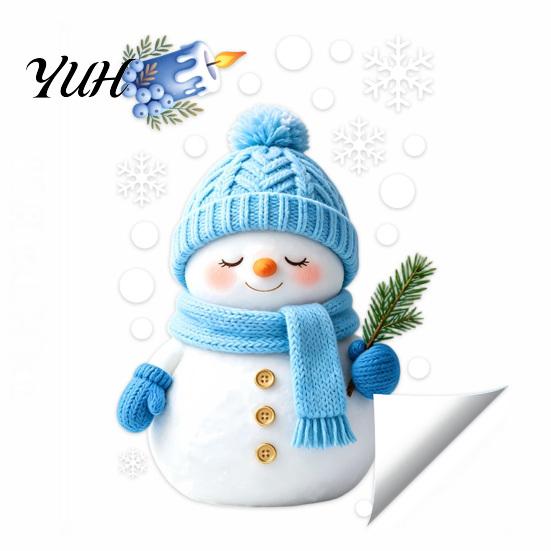 Easy to Apply Glass Decals Christmas Window Clings, Cute Cartoon Snowman Stickers, Winter Snowflake Double-Sided Waterproof Films Static Decal