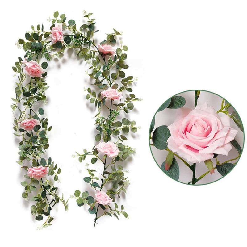 185cm Faux Leaves Floral Artificial Flower Eucalyptus Garland Camellias Silk Rose Peony Vine Decorations for Wedding Wall Decor Garden Home Party