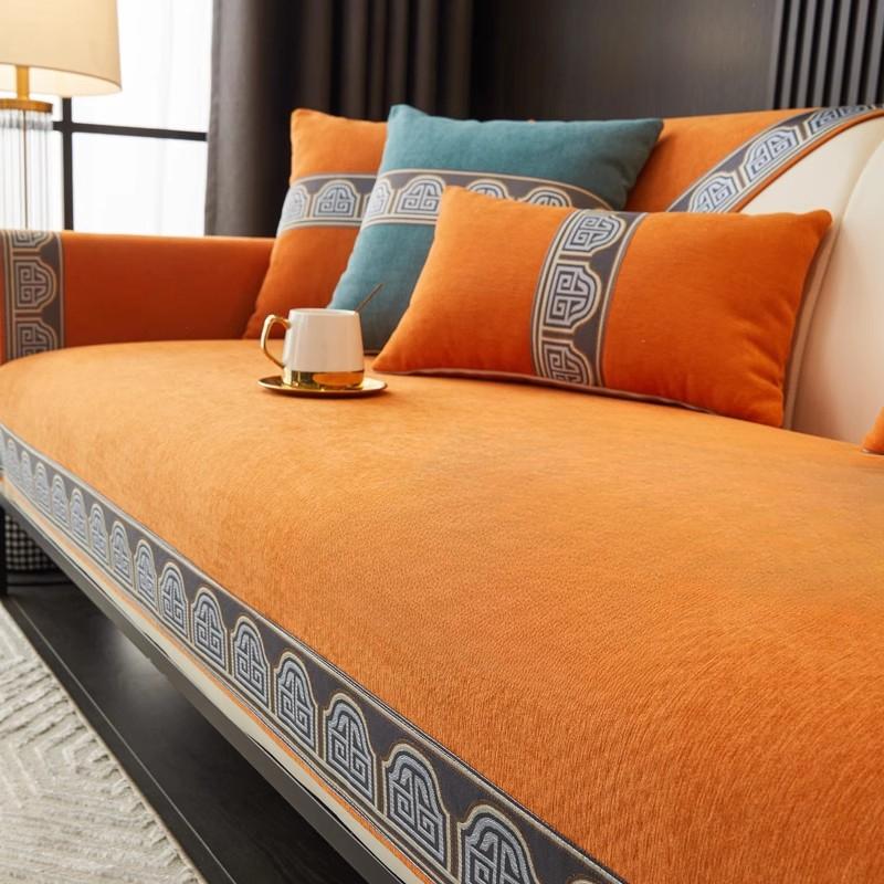 Однотонный чехол на диван из шенилла в китайском стиле, декор для гостиной на все сезоны, нескользящий чехол на диван, диванное полотенце, коврик для дивана