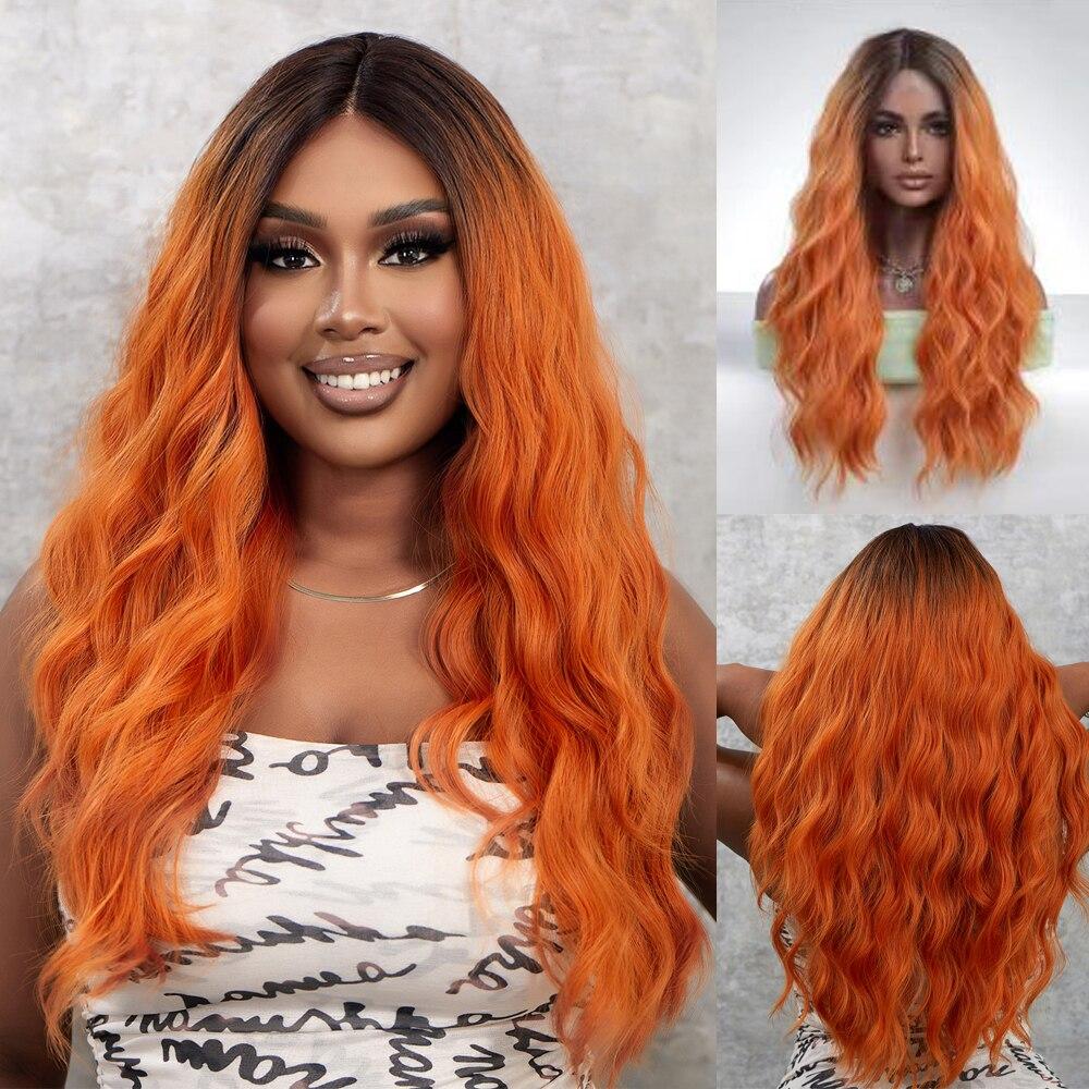 ALAN EATON Длинный вьющийся парик фронтальной части шнурка для чернокожих женщин Синтетические светлые парики с темными корнями Медово-каштановые волосы Парик с кружевной частью