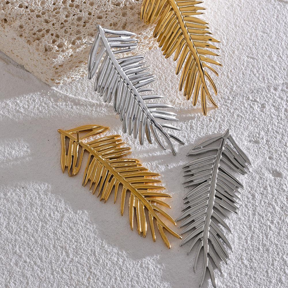 Eetit Массивные серьги-гвоздики с длинными листьями, водонепроницаемые, из нержавеющей стали, цвета растений, цвета золота, серебра, металла, большие модные украшения для женщин