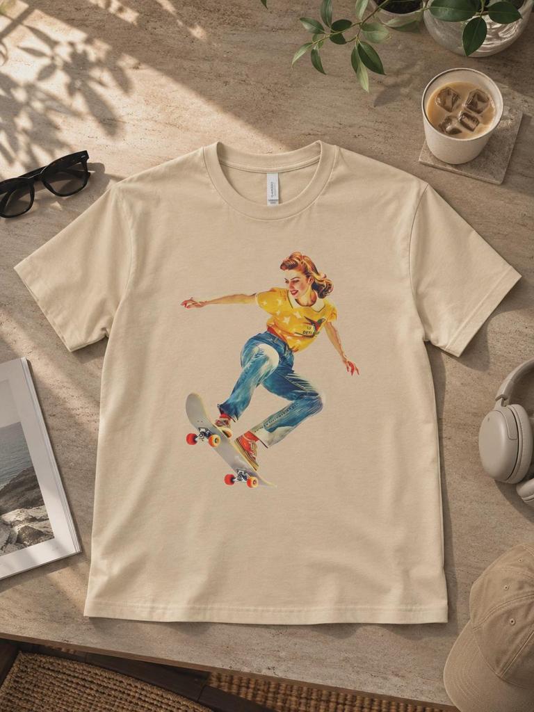 Vintage Skater Girl Shirt, Retro Skateboarding Tee, Pin Up Graphic T-Shirt, Skate Lover Shirt, Comfort Colors 1717