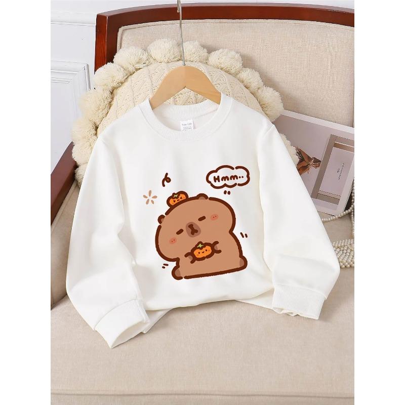 European sizes Kids' Crewneck Sweatshirt | Cute Bear With Pumpkin Hat, , Sportswear and Casual Wear, Soft and Comfortable, Clothing, Teenagers