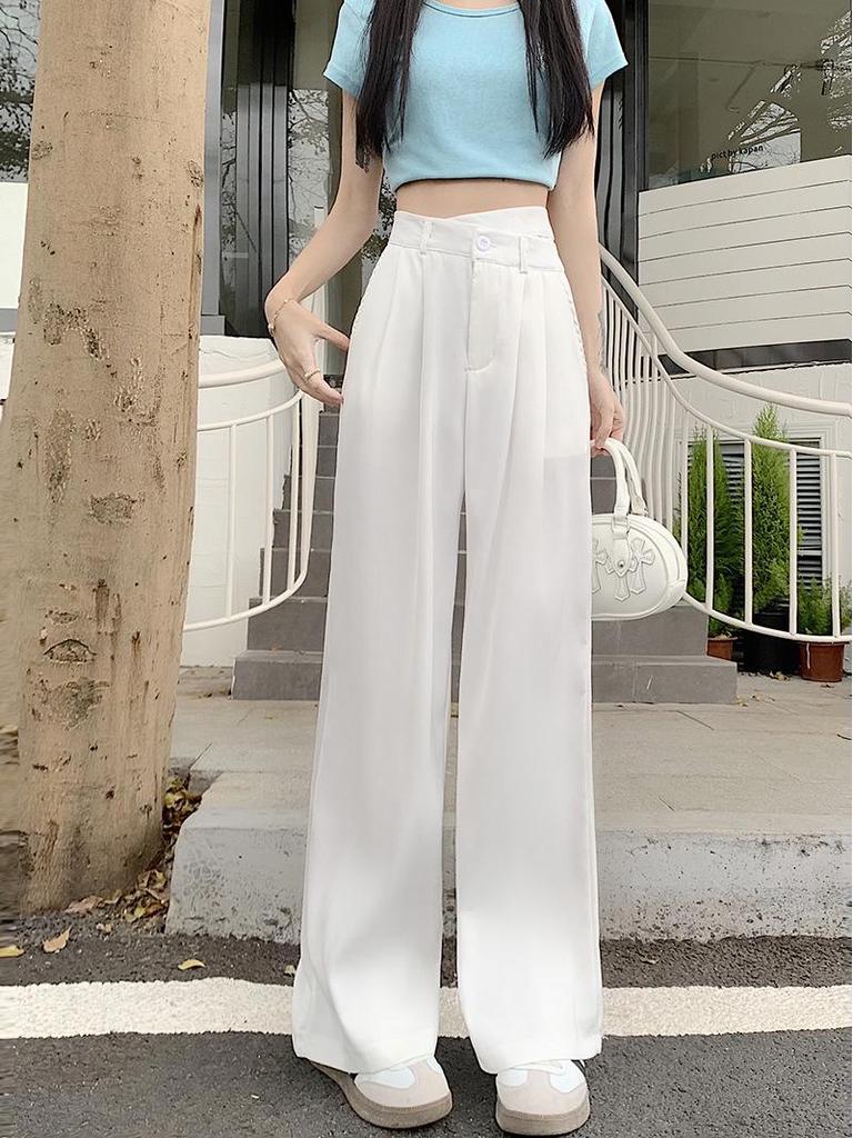 2025 Women's High-Waist Wide-Leg Pants: Slimming, Casual Straight-Leg with Draped Design for Summer