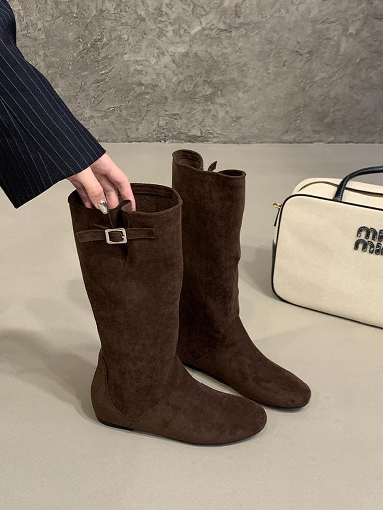 Покажи длинные ноги! Матовые замшевые ботфорты-чулки средней длины, широкое голенище стройнит, но внутренняя высота до колена увеличивает, рыцарские сапоги, ботинки из натуральной кожи