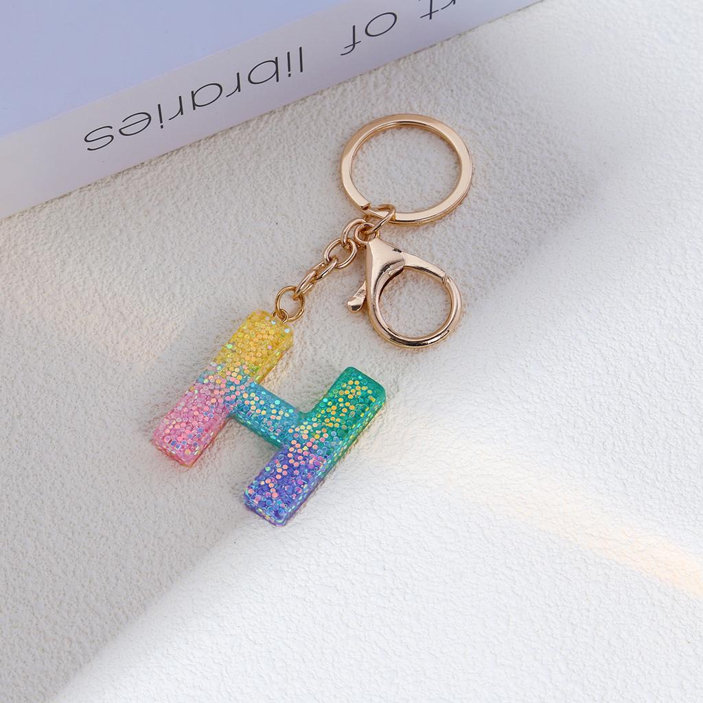 Resin Rainbow Color English Letter Fringed Keychain, Creative High-End Crystal Drop Glue Pendant Jewelry Pendant