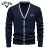 Callaway 2025 Осень/Зима Вышитый Новый Кардиган Мужской V-образный вырез Длинный рукав Свитер Вязаное Пальто