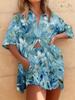 Flower 1116 Summer New Checked Pattern Short Sleeve Shirt Shorts Set