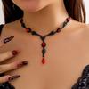 Goth Bat Water Drop Crystal Chain Necklace for Women Vintage Geometric Choker Y2K Halloween Jewelry Accessories