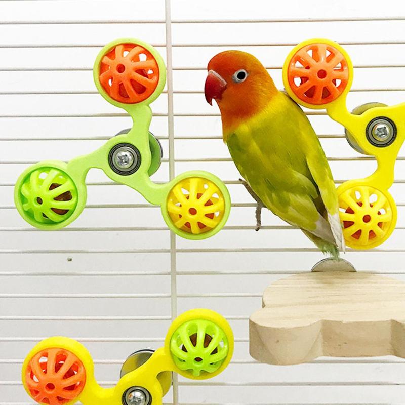 Parrot Toy Bird Boredom Buster Parrot Spinner Rattle Toys Set Bird Cage Wheel Toys Colorful Chewing Exercise for Budgies