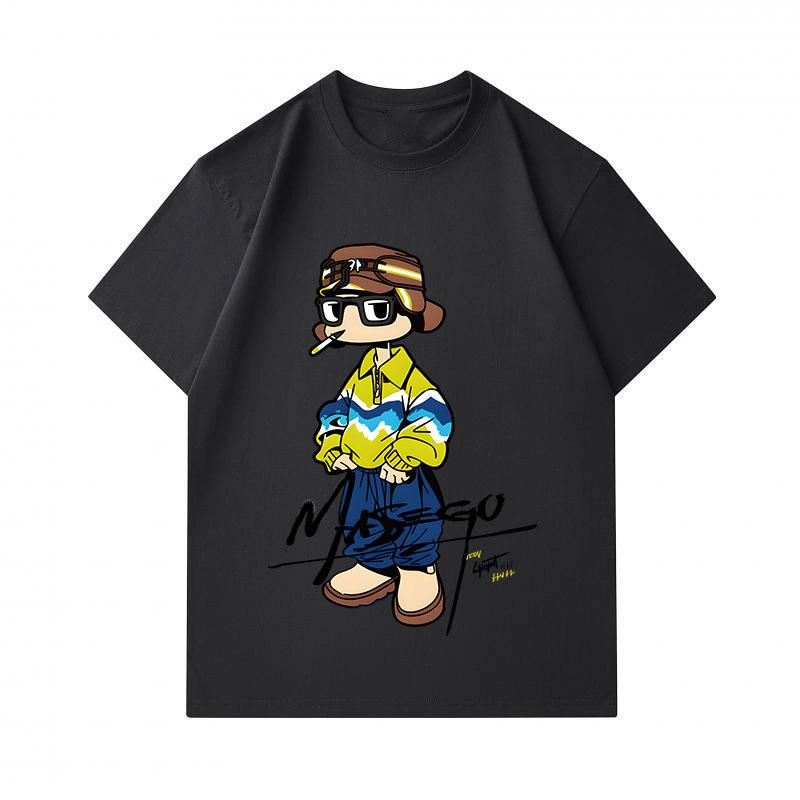 Men's 100% Cotton Crew Neck Short Sleeve T-Shirt, Cool Cartoon Character Print Casual Loose Tees, Breathable Lightweight Streetwear Tops for Daily Out