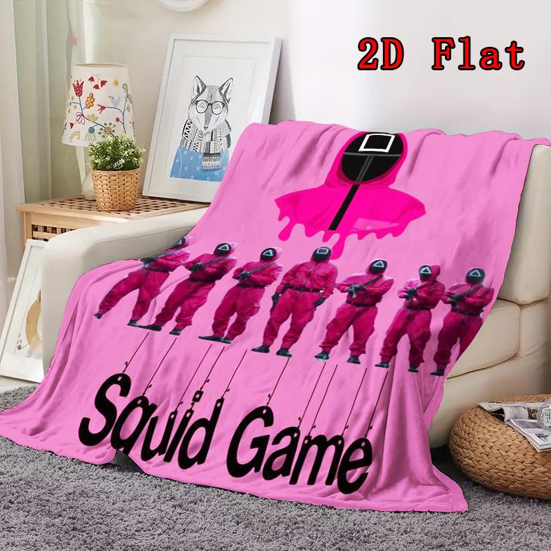 Squid Game print 2D Flat Pattern Flannel Blanket High quality All Seasons Warmth and Comfort Perfect for Christmas Gifts.