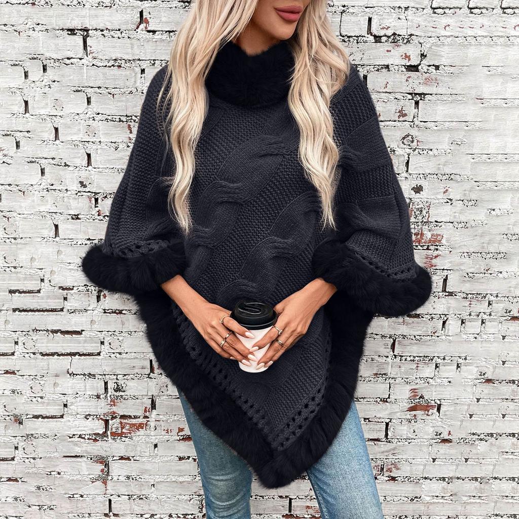 Women's Fashion Faux   Collar  Pullover Sweater Cape