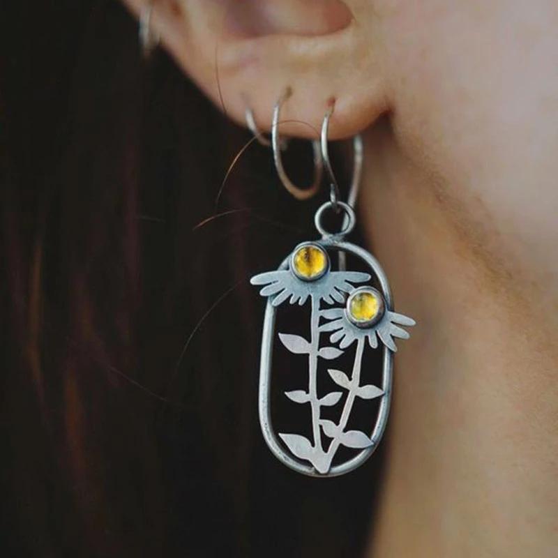 Нежные серьги-подвески в виде цветка из металла с зеленым кристаллом для женщин, девушек, шикарные украшения