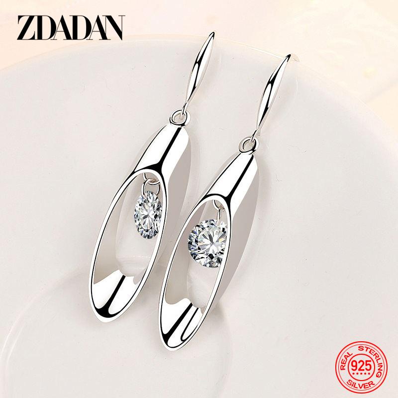 925 Sterling Silver Hollow Round Long Drop Earrings for Women Fashion Wedding Jewelry Gift