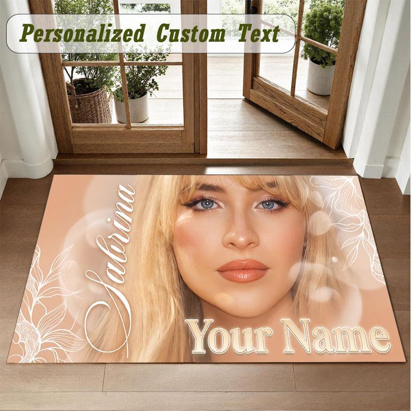 Crystal Velvet Square Rug Custom NameSabrina Carpenter Pattern Non Slip Home Floor Decor Rug
