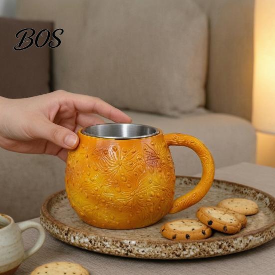 Resin Planet Pattern Cup 300ml 3D Coffee Mug with Stainless Steel Liner, Realistic Solar System Relief Water Decorative Beverage Container Cup,