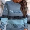 Women Fall Winter Dress Striped Color Block Shiny Sequin Loose Round Neck Long Sleeve Above Knee Length Soft Patchwork Mini Dress