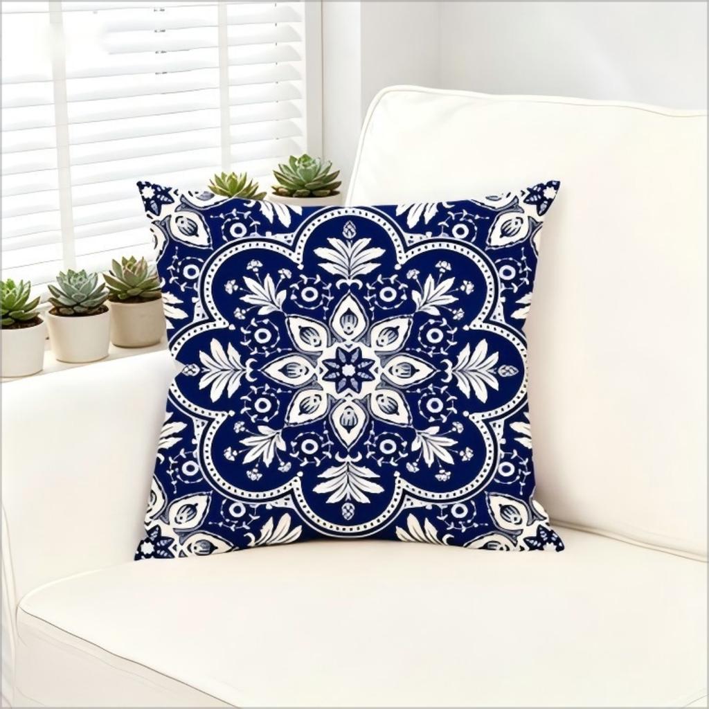 Blue White Mandala Floral Pillow Cover Chinoiserie Style Decorative Cushion Case For Sofa Couch Bedroom Living Room