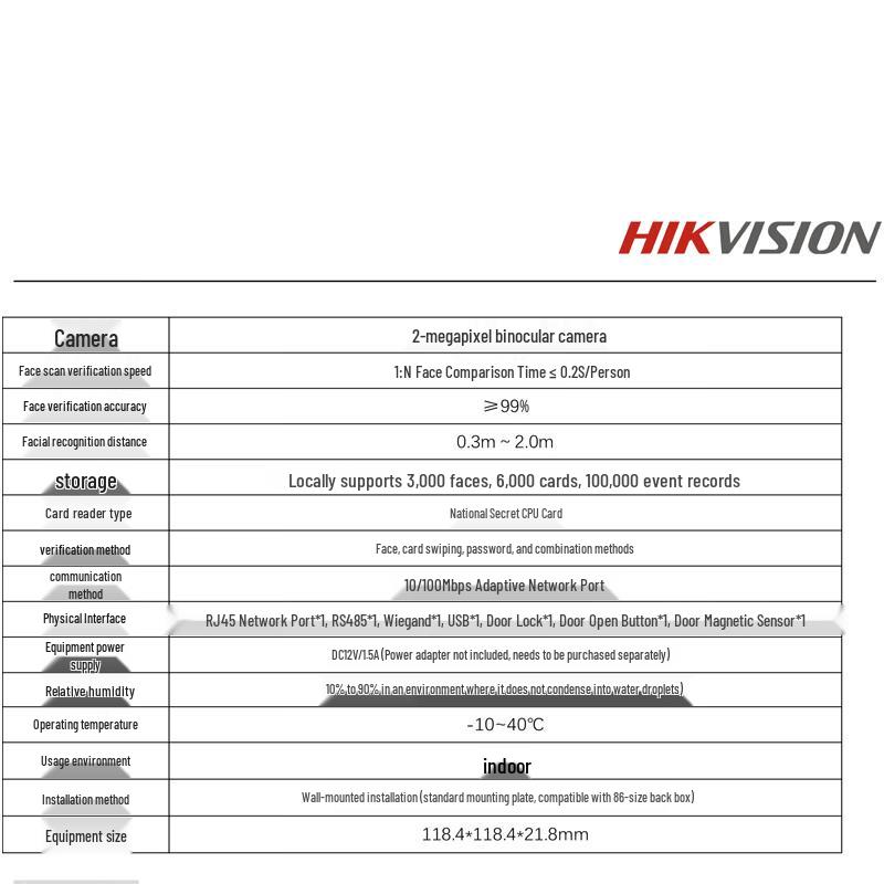 HIKVISION Face Recognition Time Attendance and Access Control Terminal CN plug (adapter included)