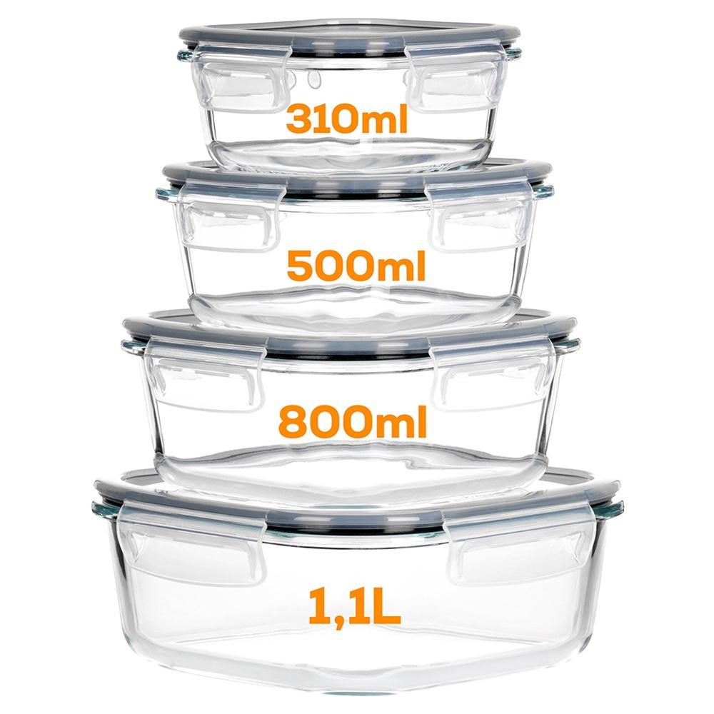 Glass Food Containers With Lid And Seal, Square, 8 Pcs.