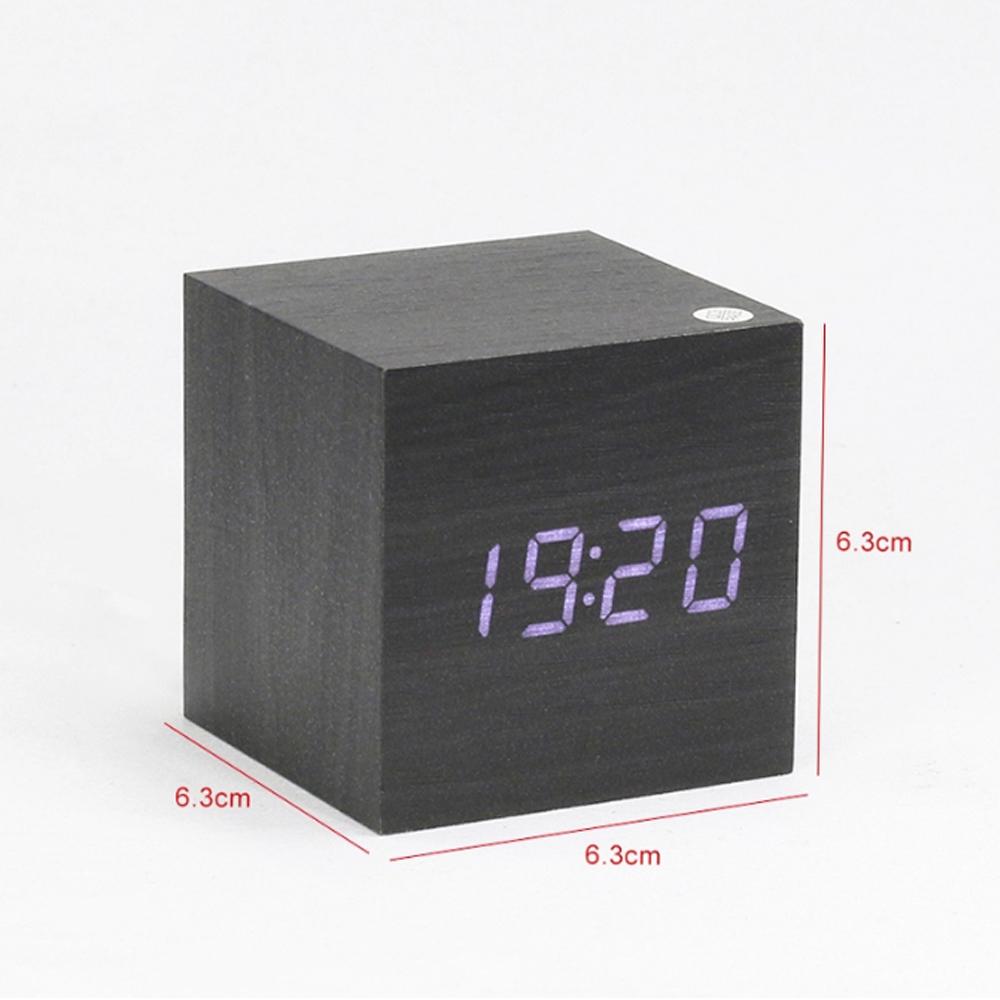 2022 Tabletop Temperature Time Display Electronic Wooden LED Digital Pixel Wireless Alarm Table Clock with Sound Control