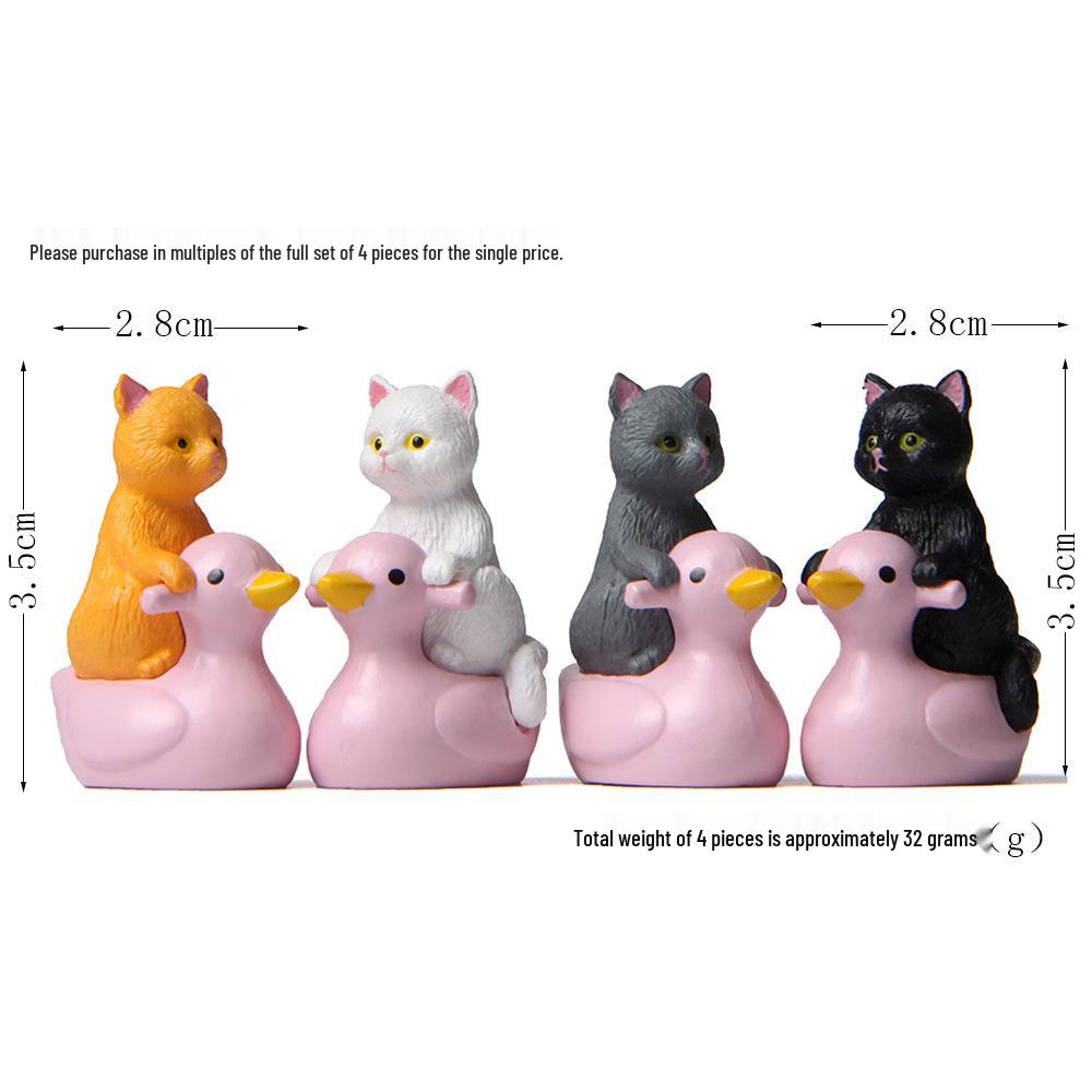 Playful Water Series: Hand-Painted Cats & Kittens on Pink Ducks in 4 Styles for Micro Landscape Gardening