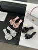 Fashion Bow Design Women Sandals Slides Slippers Black Pink Silver Summer Outside Mules Shoes Thin Mid Heels Party Pumps Casual Dress 39